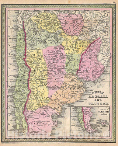 Historic Map : Mitchell Map of Argentina (La Plata), Uruguay and Chili, 1853, Vintage Wall Art