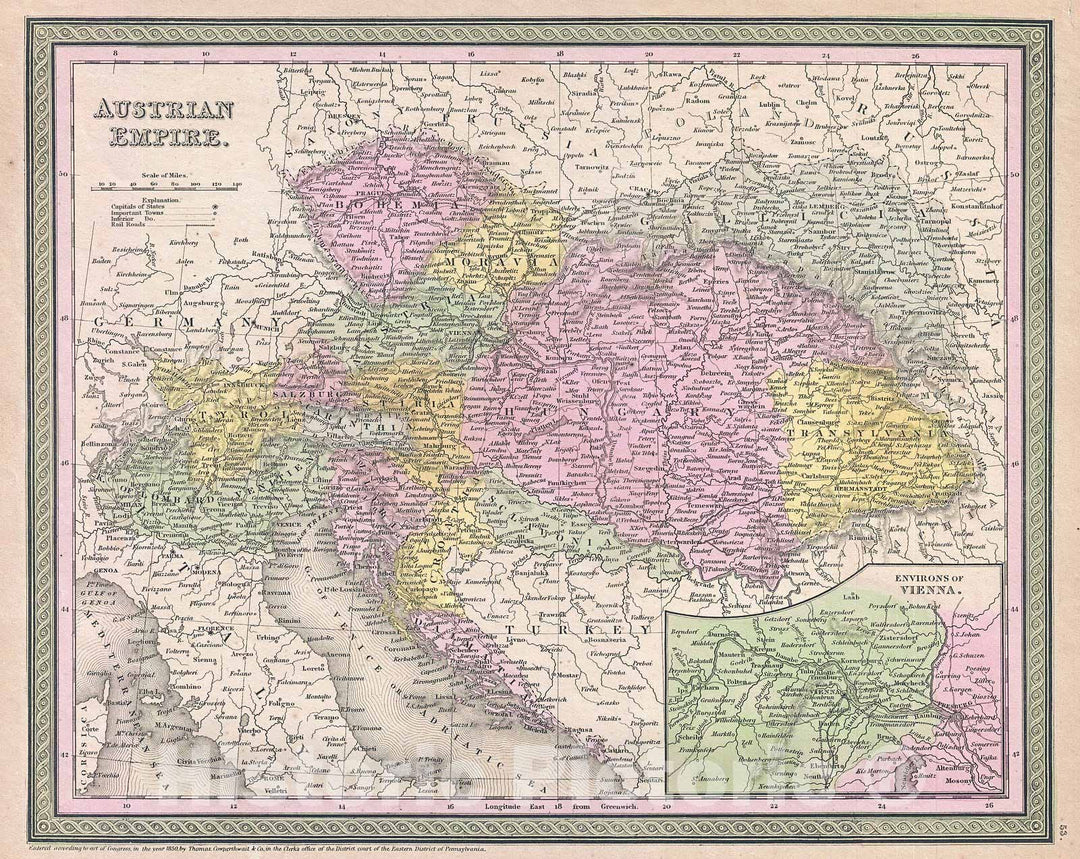 Historic Map : Mitchell Map of Austria , 1853, Vintage Wall Art