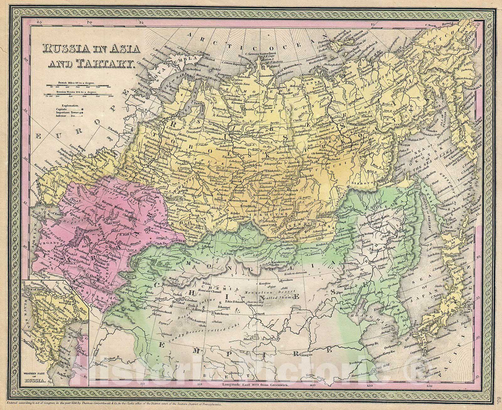 Historic Map : Mitchell Map of Russia in Asia and Tartary , 1853, Vintage Wall Art