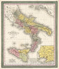 Historic Map : Mitchell Map of Southern Italy (Naples, Sicily) , 1853, Vintage Wall Art