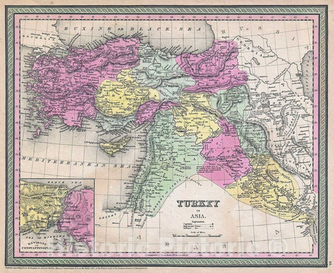 Historic Map : Mitchell Map of Turkey in Asia (Palestine, Syria, Iraq, Turkey) , 1853, Vintage Wall Art