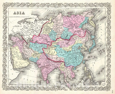 Historic Map : Colton Map of Asia , 1855, Vintage Wall Art