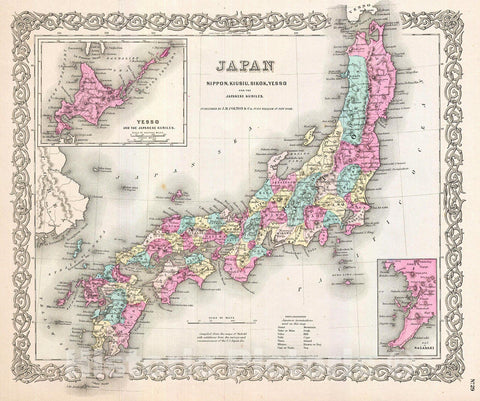 Historic Map : Colton Map of Japan , 1855, Vintage Wall Art