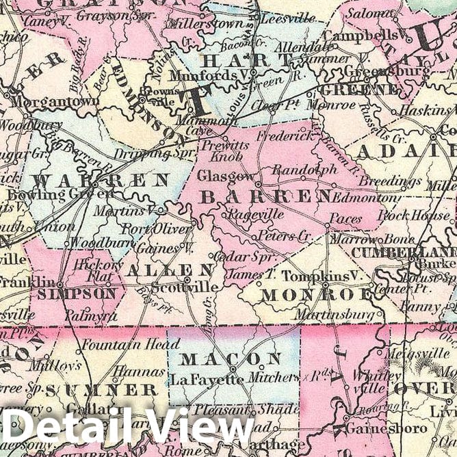 Historic Map : Colton Map of Kentucky and Tennessee , 1855, Vintage Wall Art
