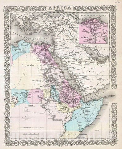 Historic Map : Colton Map of Northeastern Africa, 1855, Vintage Wall Art