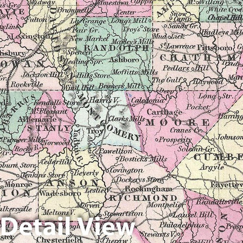 Historic Map : Colton Map of North Carolina, 1855, Vintage Wall Art