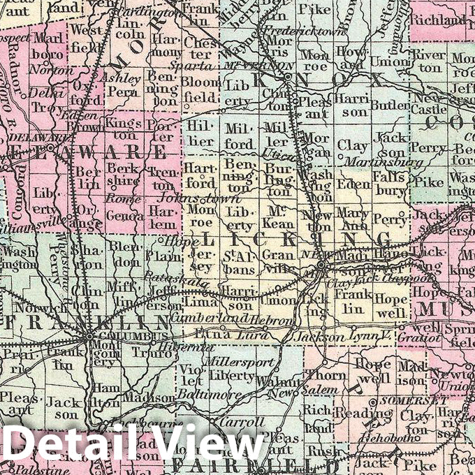 Historic Map : Colton Map of Ohio , 1855, Vintage Wall Art