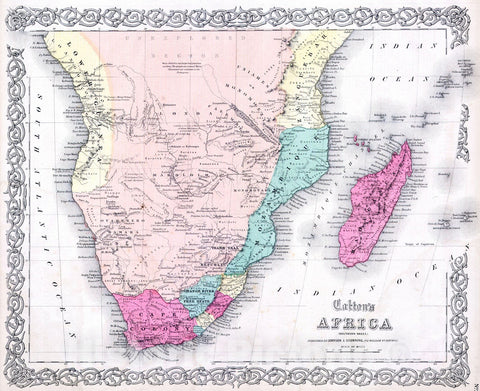 Historic Map : Colton Map of Southern Africa , 1855, Vintage Wall Art