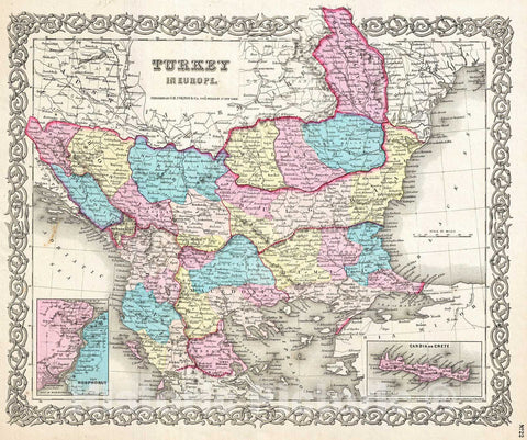 Historic Map : Colton Map of Turkey in Europe, Macedonia, and The Balkans , 1855, Vintage Wall Art
