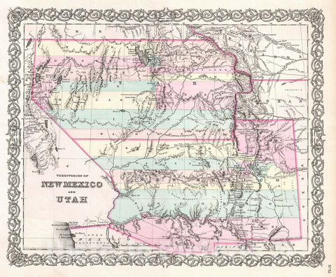 Historic Map : Colton Map of Utah and New Mexico (First Edition, First State) , 1855, Vintage Wall Art