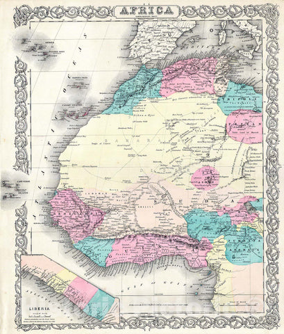 Historic Map : Colton Map of Western Africa , 1855, Vintage Wall Art