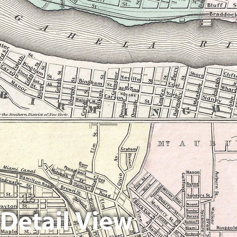 Historic Map : Colton Plan or Map of Pittsburgh, Pennsylvania and Cincinnati, Ohio, 1855, Vintage Wall Art