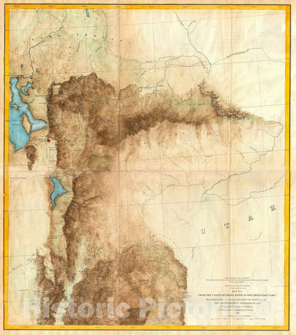 Historic Map : Jefferson Davis Map of Utah, Salt Lake City, and The Green River Valley , 1855, Vintage Wall Art