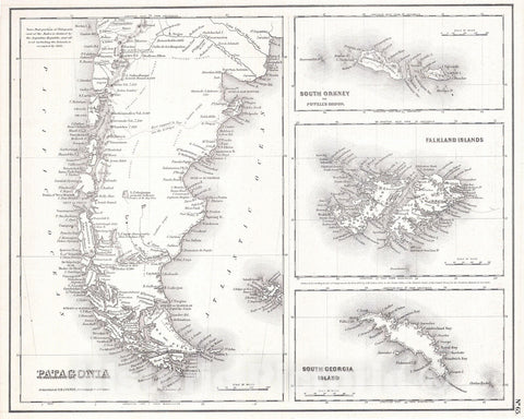 Historic Map : Map of Patagonia, Argentina (Falkland Islands) , 1855, Vintage Wall Art