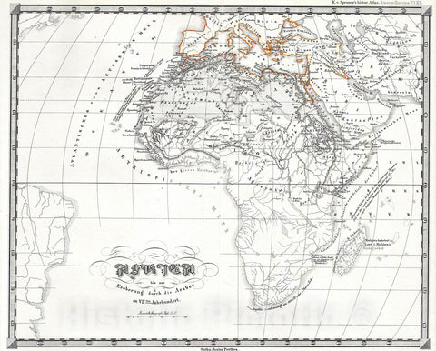 Historic Map : Perthes Map of Africa Prior to The Arab Invasions of The 7th Century , 1855, Vintage Wall Art