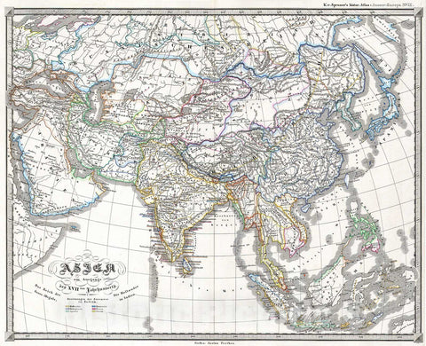 Historic Map : Perthes Map of Asia at The end of The 17th Century , 1855, Vintage Wall Art