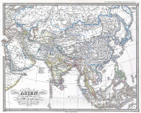 Historic Map : Perthes Map of Asia at The end of The 18th Century , 1855, Vintage Wall Art
