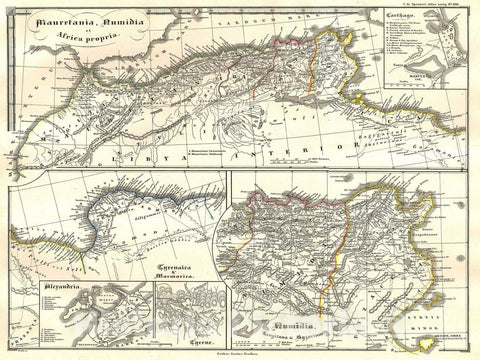 Historic Map : Spruneri Map of North Africa in Ancient Times (Carthage, Numidia, Alexandria) , 1855, Vintage Wall Art