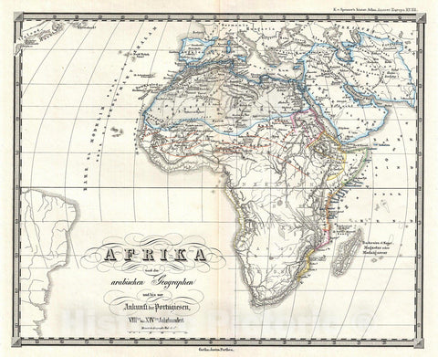 Historic Map : Spruner Map of Africa from The 8th to The 14th Century , 1855, Vintage Wall Art