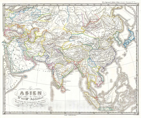 Historic Map : Spruner Map of Asia in The 11th and 12th Centuries (Seljuk Empire, Song China) , 1855, Vintage Wall Art
