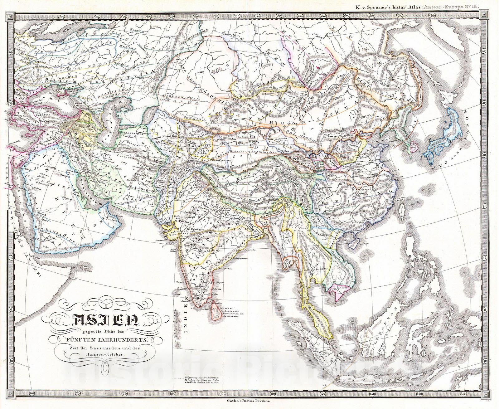 Historic Map : Spruner Map of Asia in The 5th Century (Sassanid Empire) , 1855, Vintage Wall Art