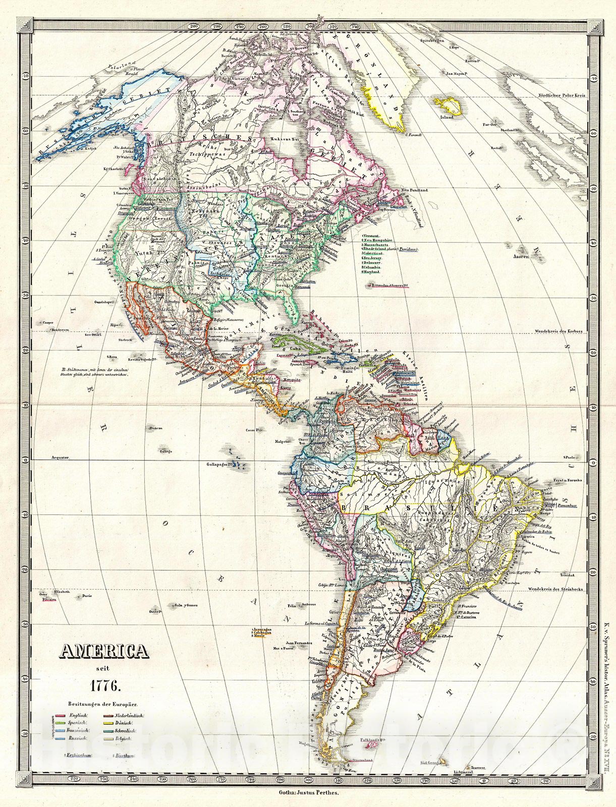 Historic Map : Spruner Map of The Americas Since 1776, 1855, Vintage Wall Art