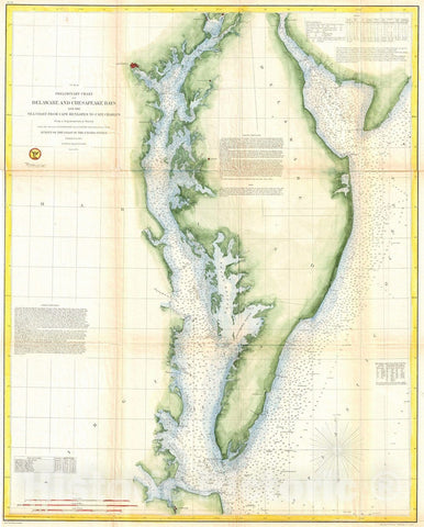 Historic Map : U.S. Coast Survey Chart or Map of Chesapeake Bay and Delaware Bay, 1855, Vintage Wall Art