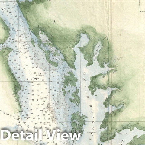 Historic Map : U.S. Coast Survey Chart or Map of Chesapeake Bay and Delaware Bay, 1855, Vintage Wall Art