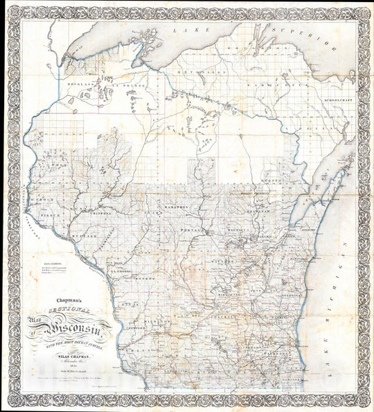 Historic Map : Chapman Pocket Map of Wisconsin , 1856, Vintage Wall Art