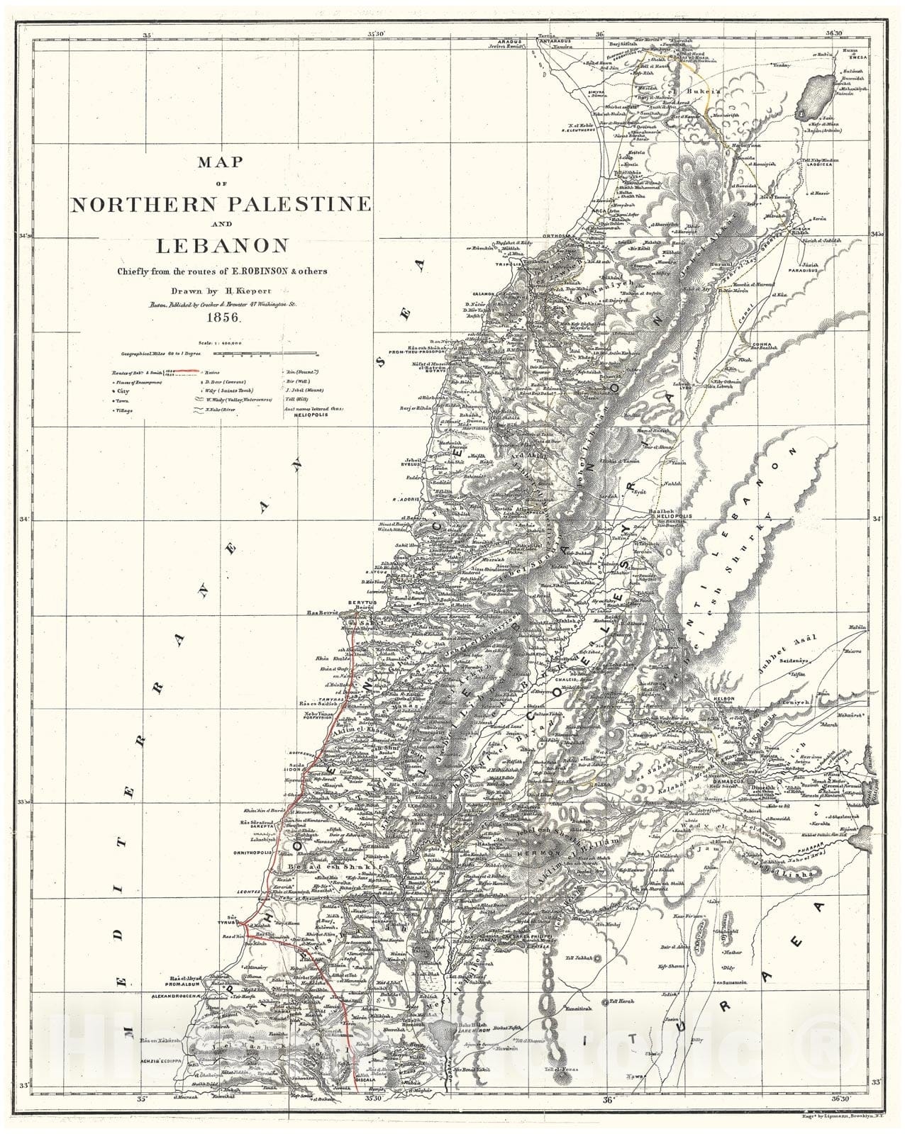 Historic Map : Kiepert Map of Lebanon, 1856, Vintage Wall Art