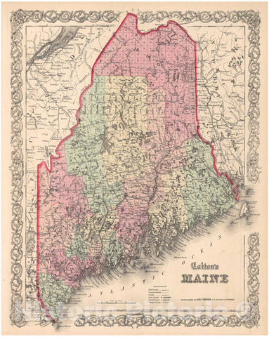 Historic Map : Colton Map of Maine, 1857, Vintage Wall Art