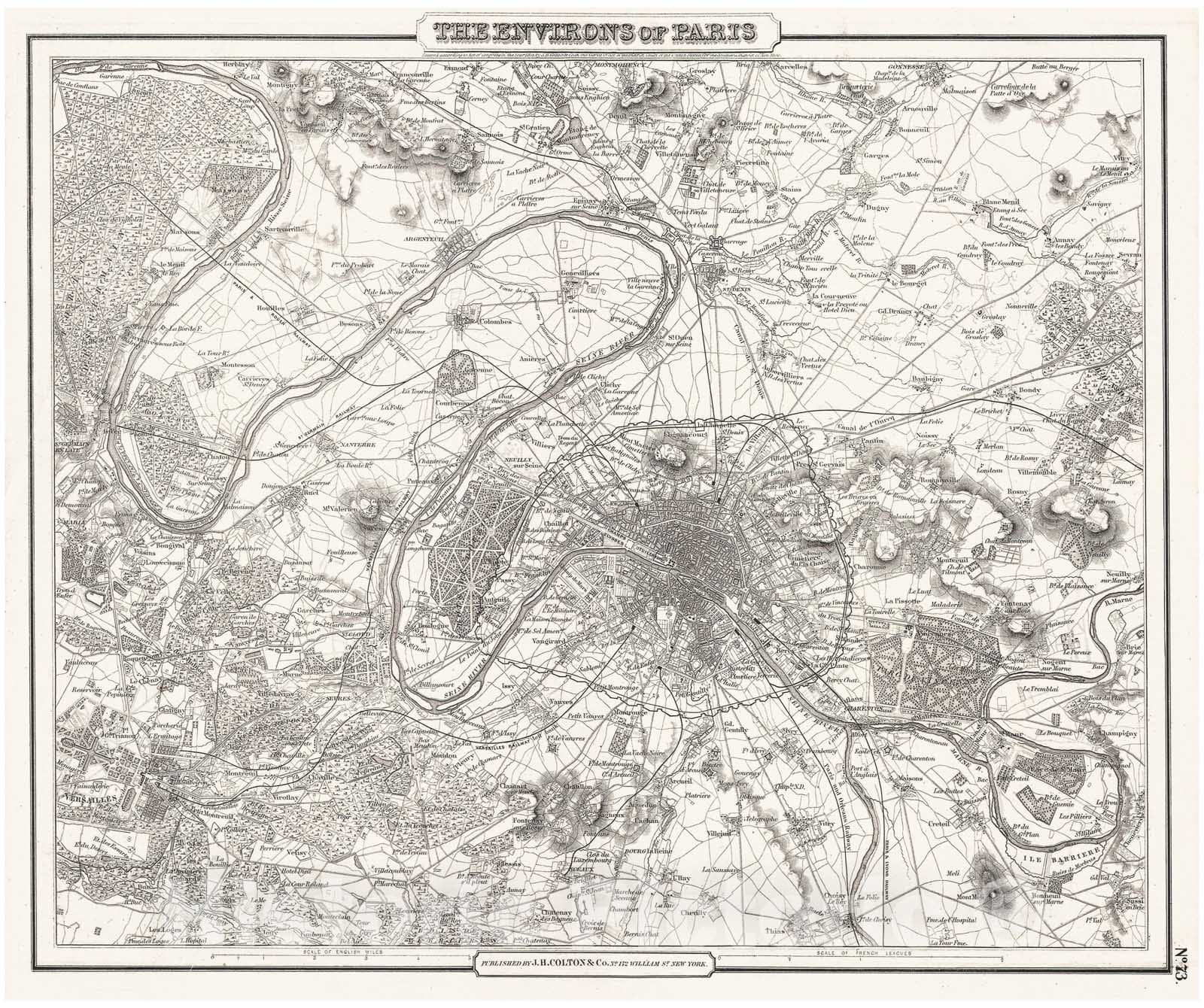 Historic Map : Colton Map of Paris, France, 1857, Vintage Wall Art