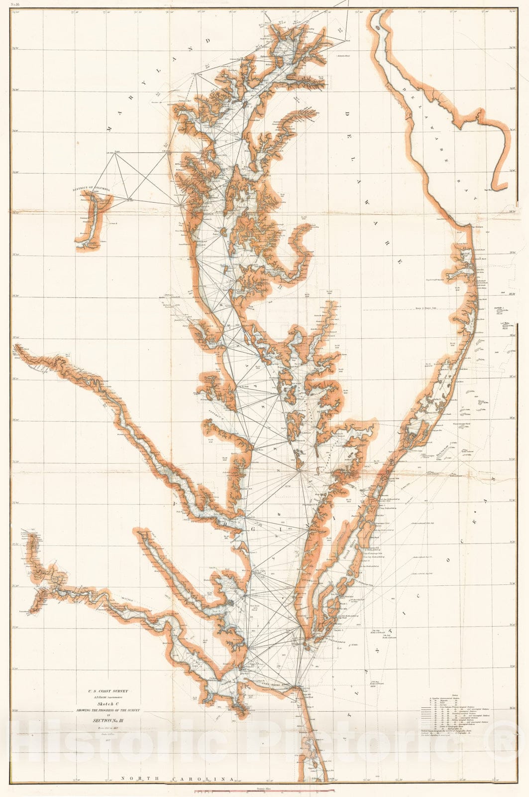 Historic Map : U.S. Coast Survey Chart or Map of Chesapeake Bay and Delaware Bay, Version 3, 1857, Vintage Wall Art