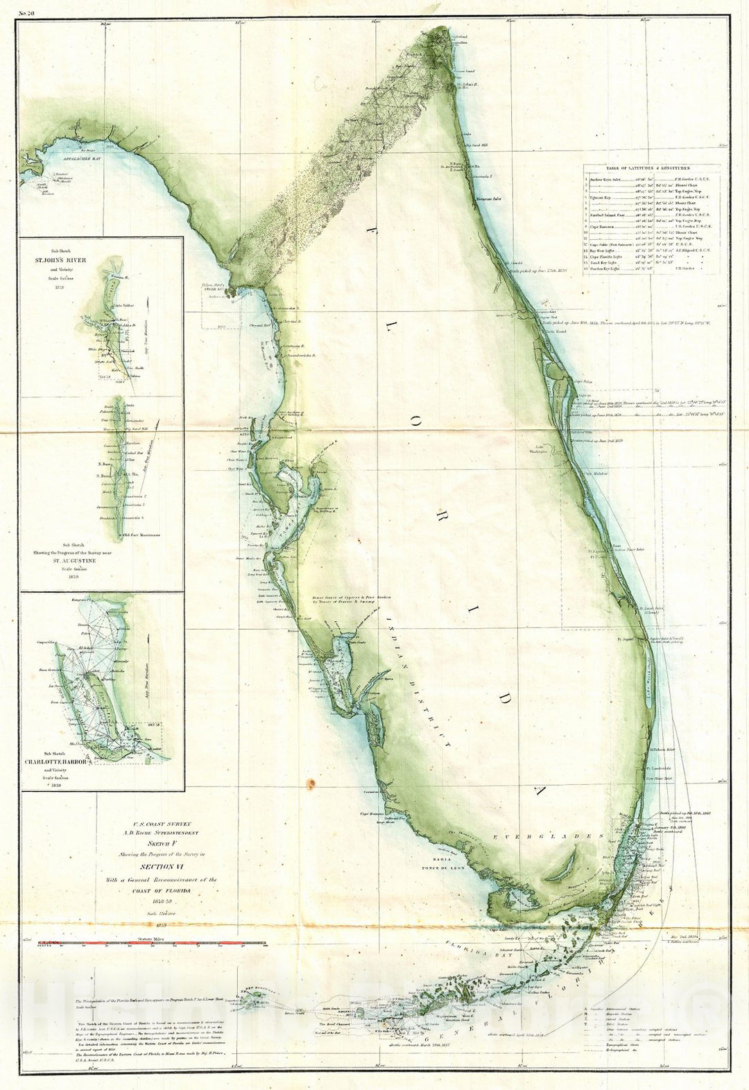 Historic Map : U.S. Coast Survey Map of Florida, Version 2, 1859, Vintage Wall Art