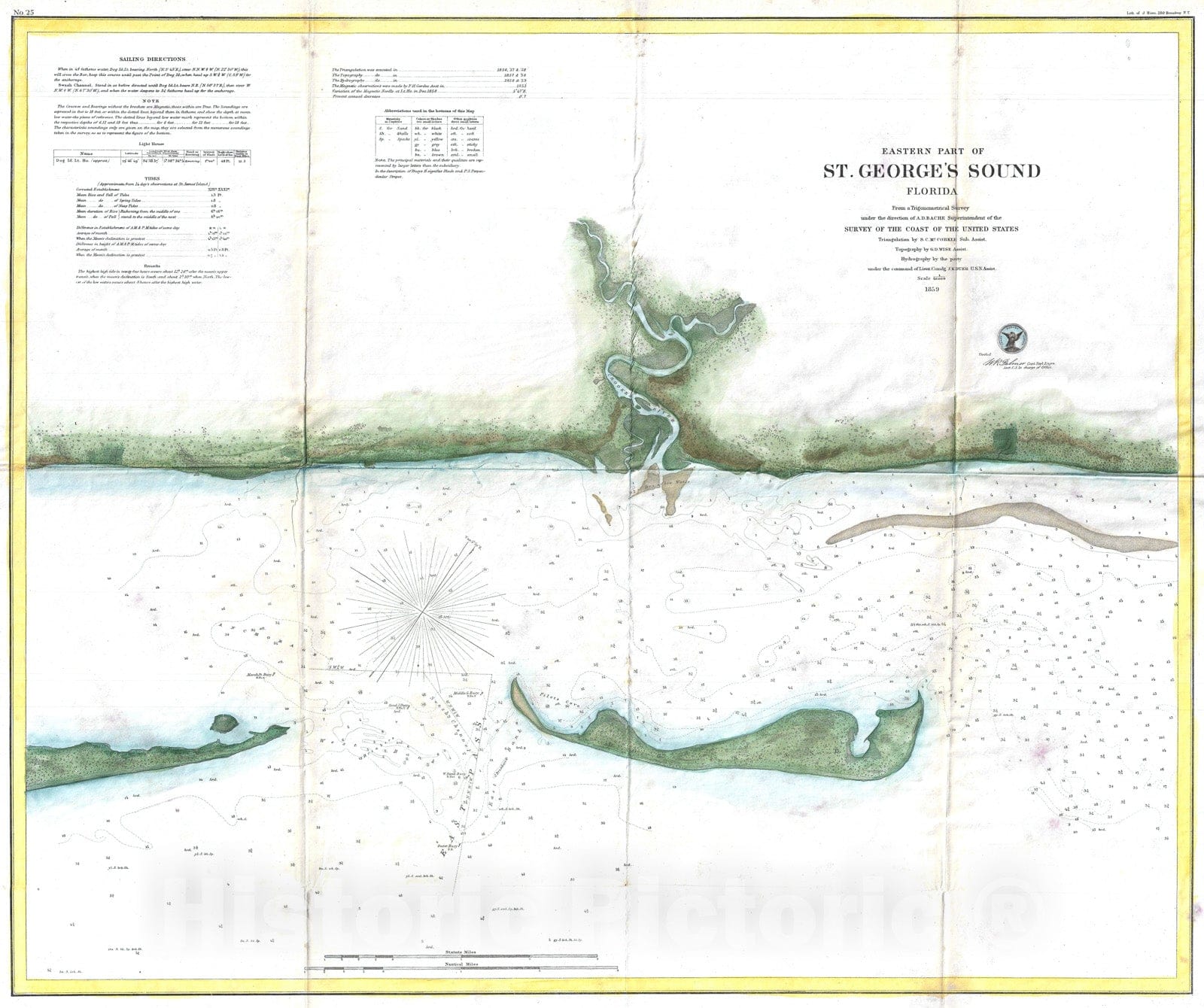Historic Map : U.S. Coast Survey Map of St. George Sound, Florida Panhandle , 1859, Vintage Wall Art