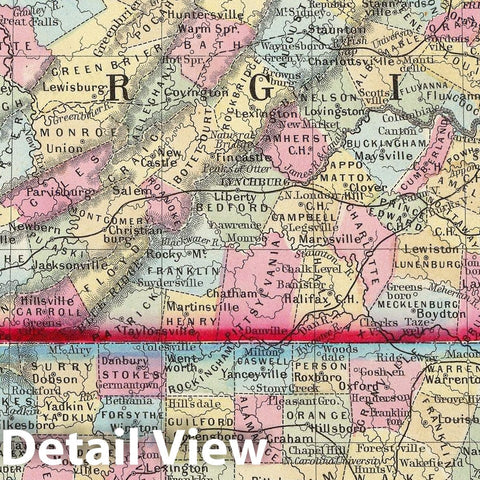 Historic Map : Mitchell Map of Virginia (undivided) and North Carolina , 1860, Vintage Wall Art