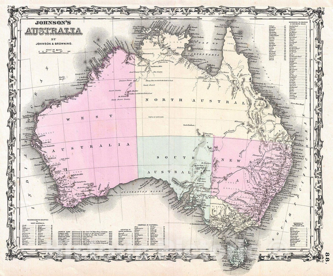 Historic Map : Johnson and Browning Map of Australia (First Edition) , 1861, Vintage Wall Art