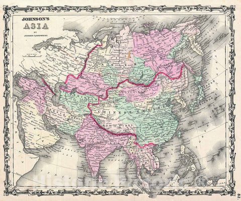 Historic Map : Johnson Map of Asia , 1861, Vintage Wall Art