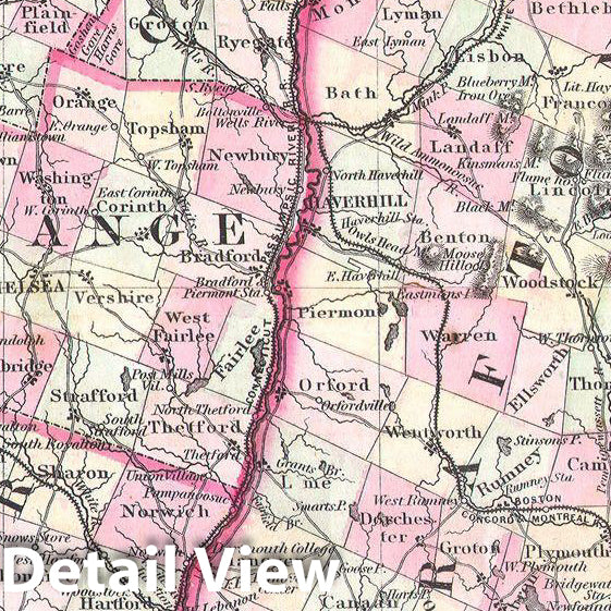 Historic Map : Johnson Map of Vermont and New Hampshire, 1861, Vintage Wall Art