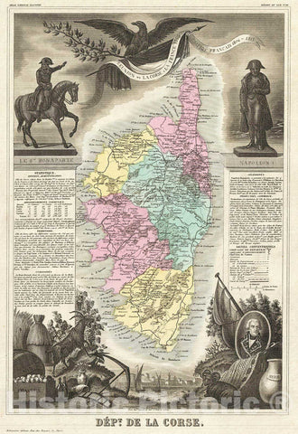 Historic Map : Levasseur Map of Corsica (La Corse), France, Version 2, 1861, Vintage Wall Art