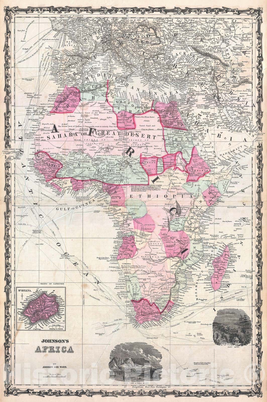 Historic Map : Johnson Map of Africa, 1862, Vintage Wall Art