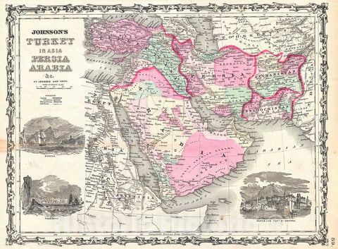 Historic Map : Johnson Map of Arabia, Persia and Turkey in Asia, 1862, Vintage Wall Art