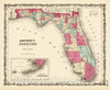 Historic Map : Johnson Map of Florida, 1862, Vintage Wall Art