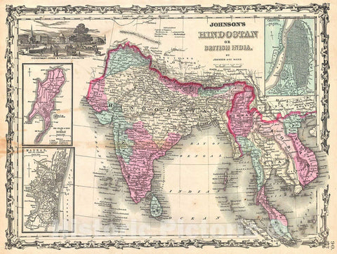 Historic Map : Johnson Map of India and Southeast Asia, 1862, Vintage Wall Art
