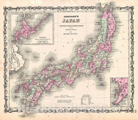 Historic Map : Johnson Map of Japan , 1862, Vintage Wall Art