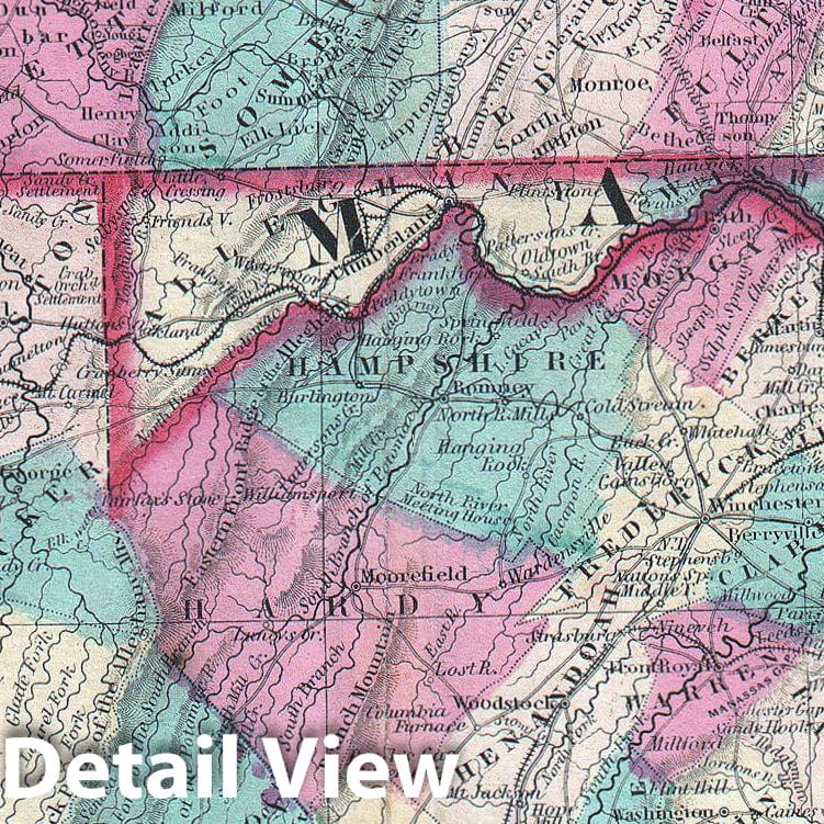 Historic Map : Johnson Map of Virginia, Maryland, Delaware and Pennsylvania, 1862, Vintage Wall Art