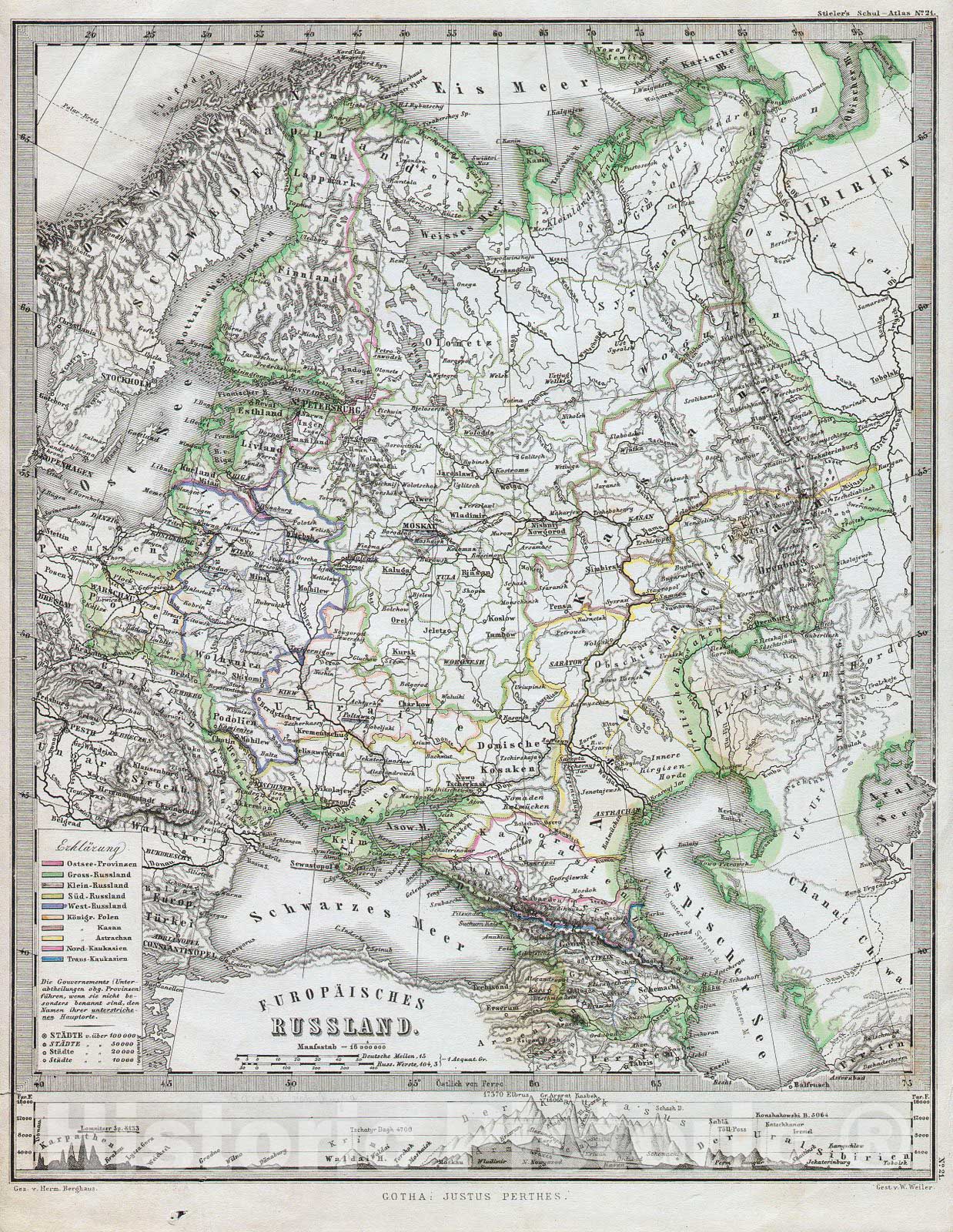 Historic Map : Perthes Map of Russia , 1862, Vintage Wall Art