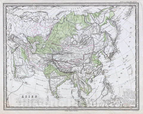 Historic Map : Perthes Physical Map of Asia , 1862, Vintage Wall Art