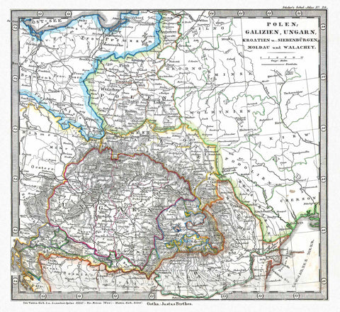 Historic Map : Stieler Map of Poland and Hungary, 1862, Vintage Wall Art