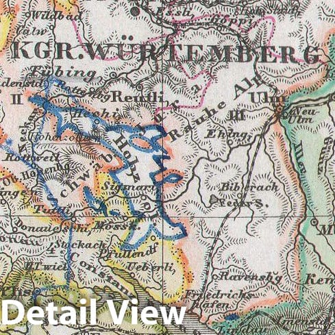 Historic Map : Stieler Map of Southern Germany and Switzerland , 1862, Vintage Wall Art